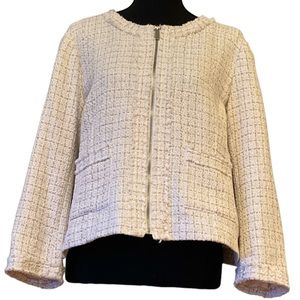 Classic Tweed Jacket with Zipper, Pockets & Chanel-like Style • Size 16P